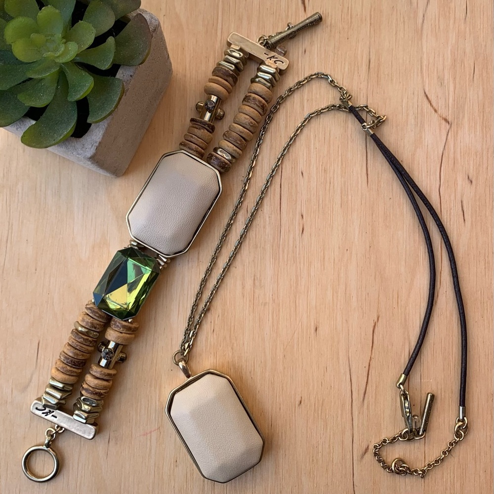 Kenneth Cole Cream Leather Necklace and Bracelet Set